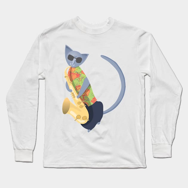 Sax Kitten Long Sleeve T-Shirt by alexiares